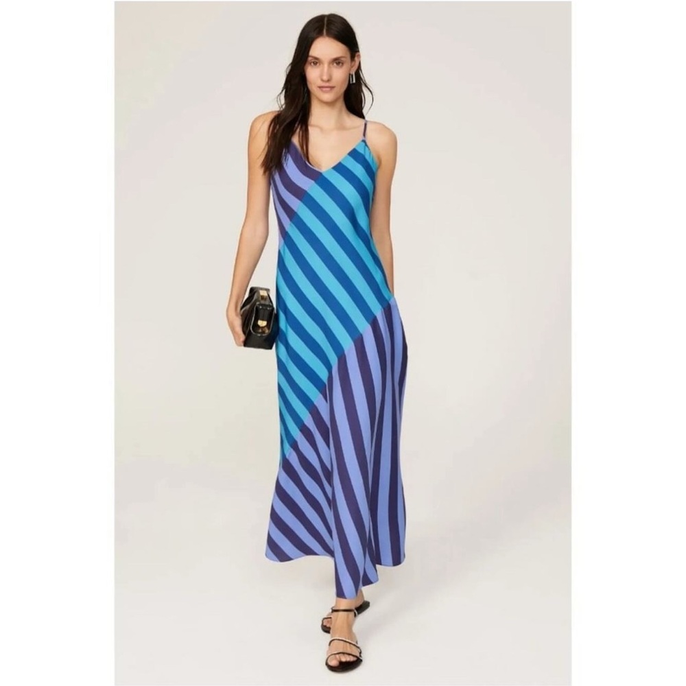 Saunders Collective Stripe Slip Maxi Dress Blue Womens Size 4